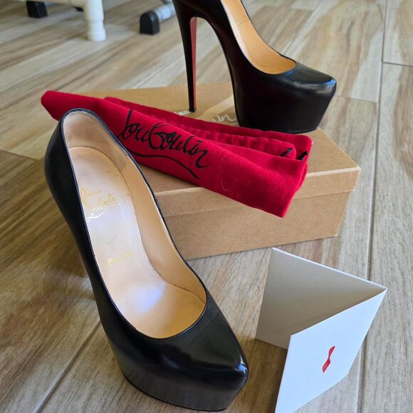 Christian Louboutin Daffodile 160 KID Black Leather Platform Shoes Eur. 37.5 - Picture 2 of 14